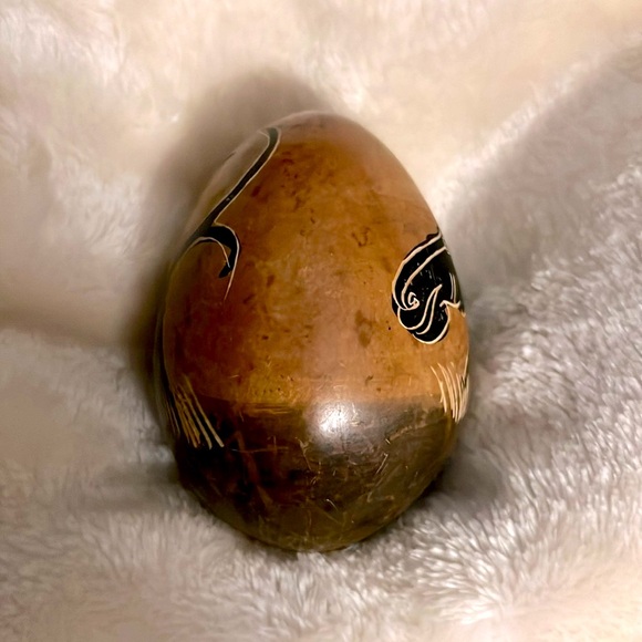 🦛 AFRICAN HAND CRAFTED BROWN/BLACK ETCHED HIPPO DECORATIVE STONE EGG by KENYA - Picture 4 of 8